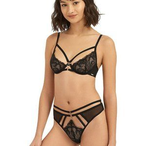 Bluebella sexy black Lingerie Fawn SET 36B cutout caged lace Bra & Large Panties